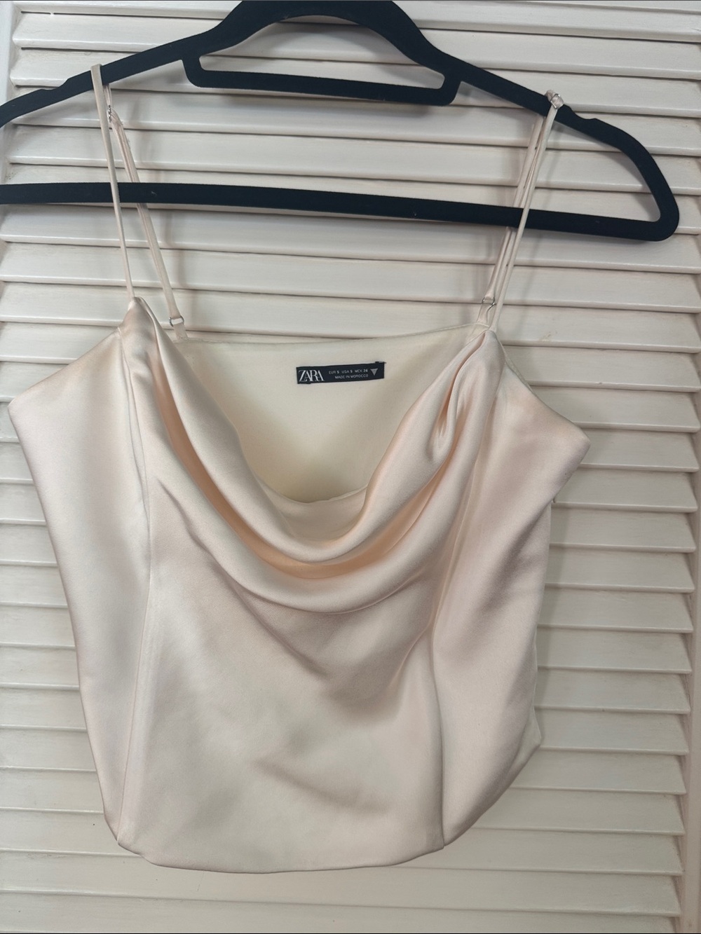 Zara Satin Cowl Neck Spaghetti Strap Camisole in Cream